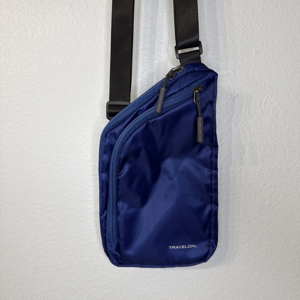 Travelon RFID Slim Crossbody Bag lightweight low profile blue travel anti theft